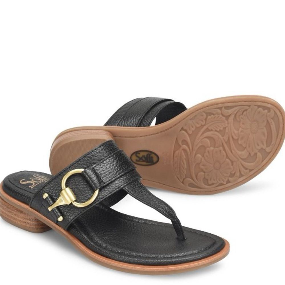 Sofft Black and Gold Fernanda Leather Sandals